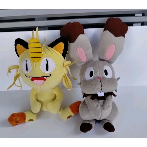 Pokemon Meowth Cat 2018 AND Bunnelby Plush Stuffed Toys Lot Of Two 10-11" - Picture 13 of 14